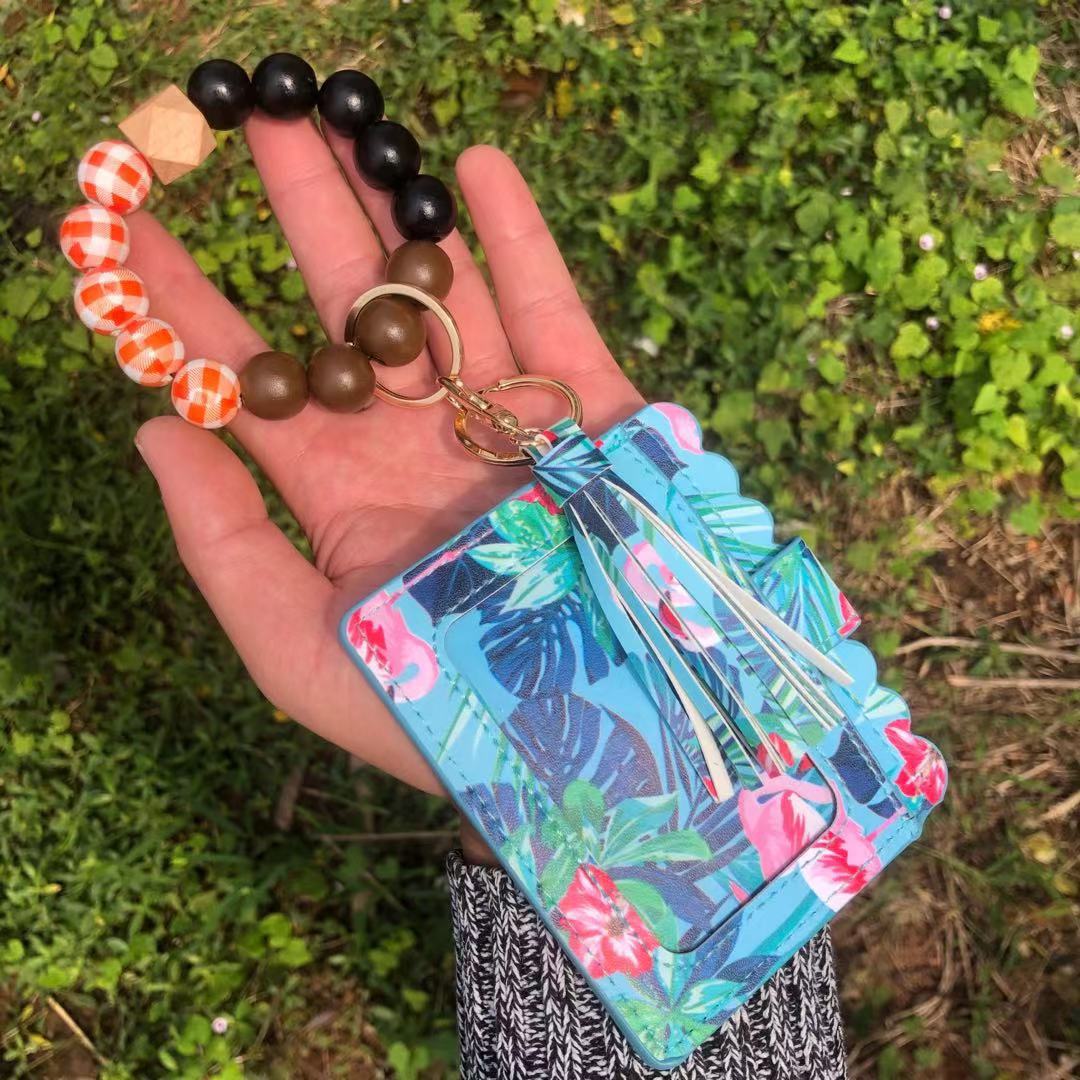 Wholesale Christmas Colorful Beads PU Tassel Bracelet Coin Purse Keychain